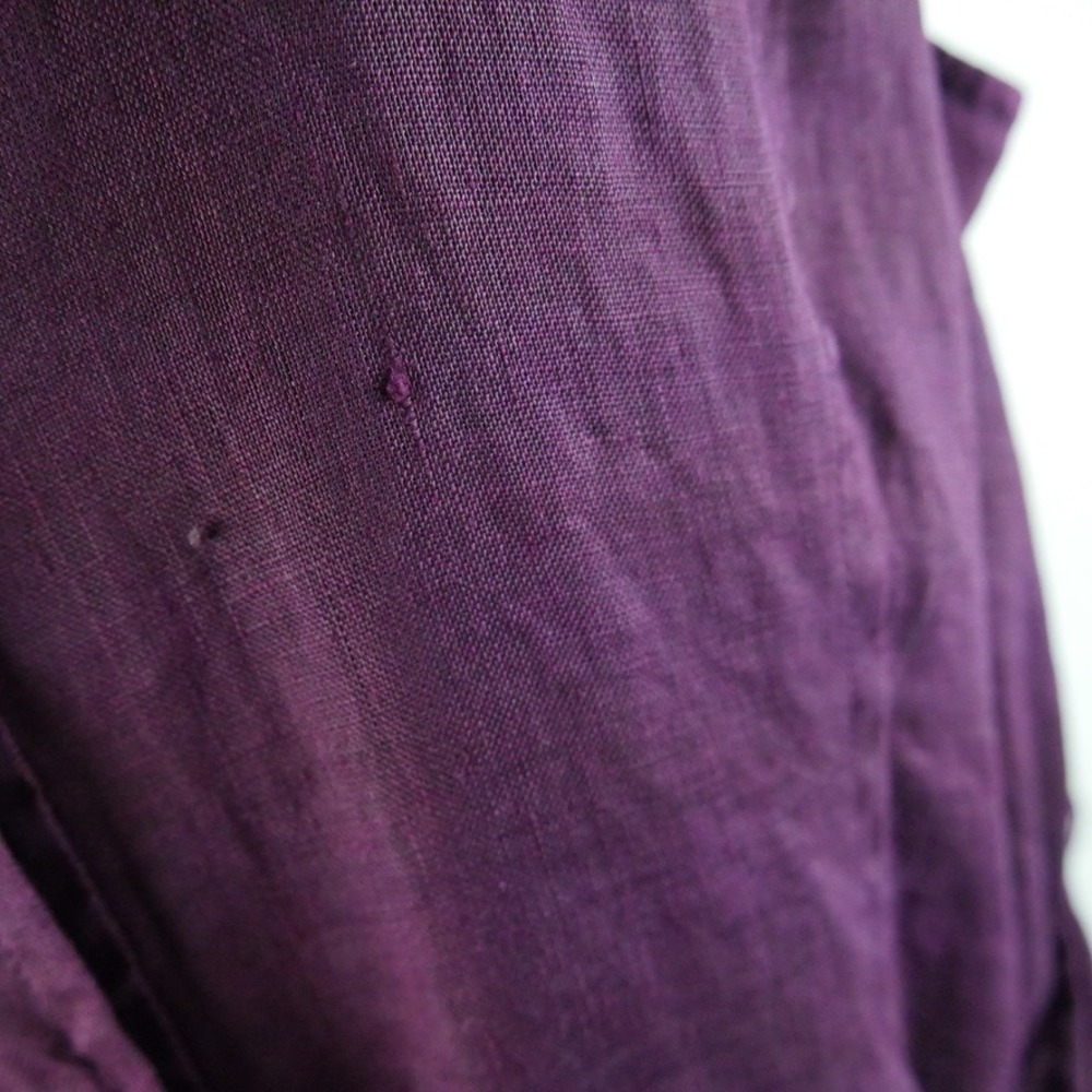 Vintage Linen Maxi Dress 14 Purple Sleeveless Button Front Tie Waist Minimal 90s - Picture 6 of 10